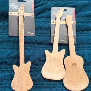 Kikkerland Wooden Guitar Cooking Utensils Set